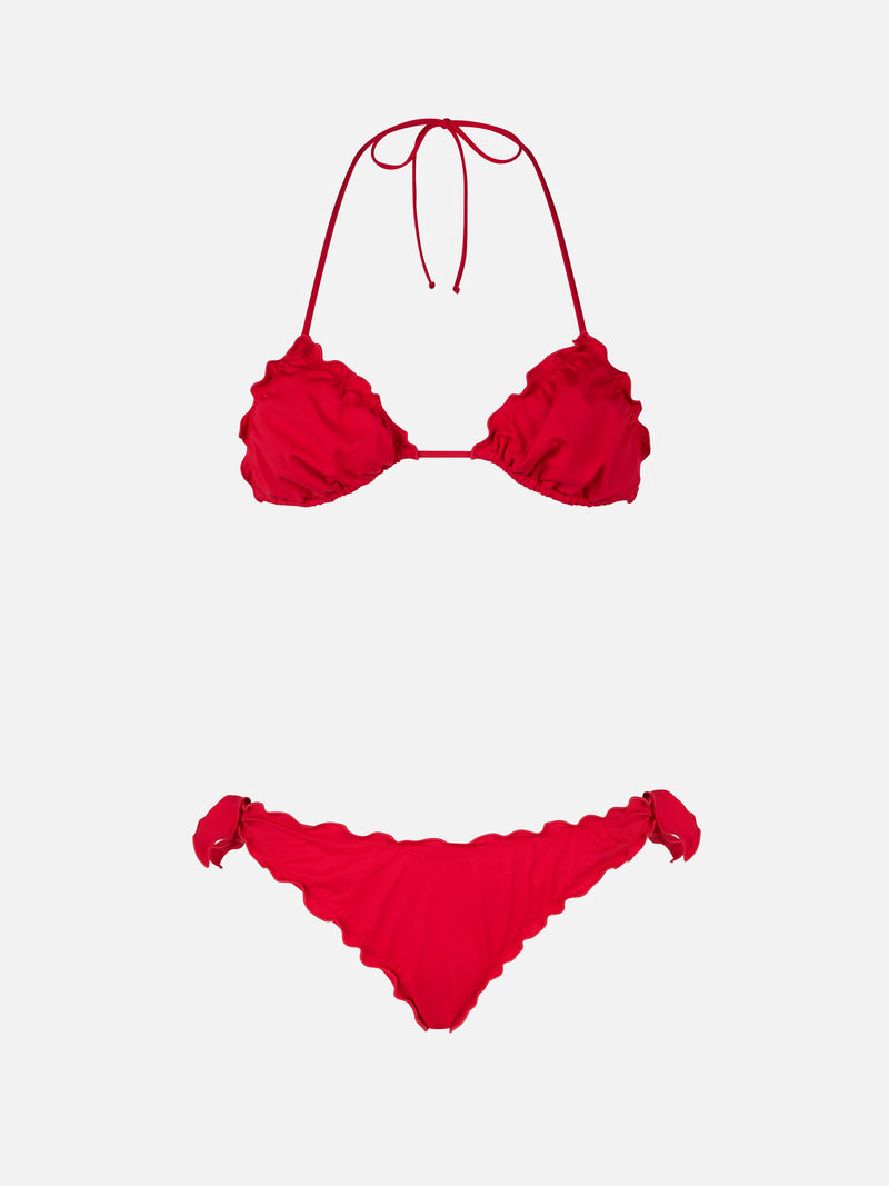 Woman red classic triangle bikini Sagittarius Moon