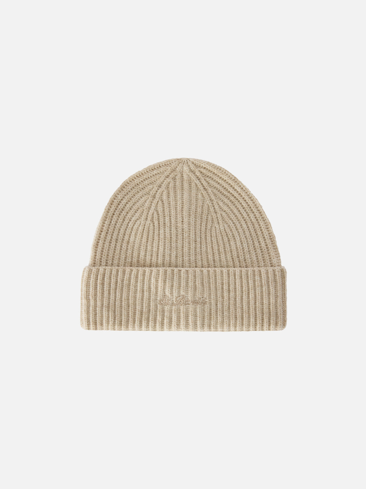 Beige Moss wool beanie with logo embroidery