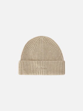 Beige Moss wool beanie with logo embroidery