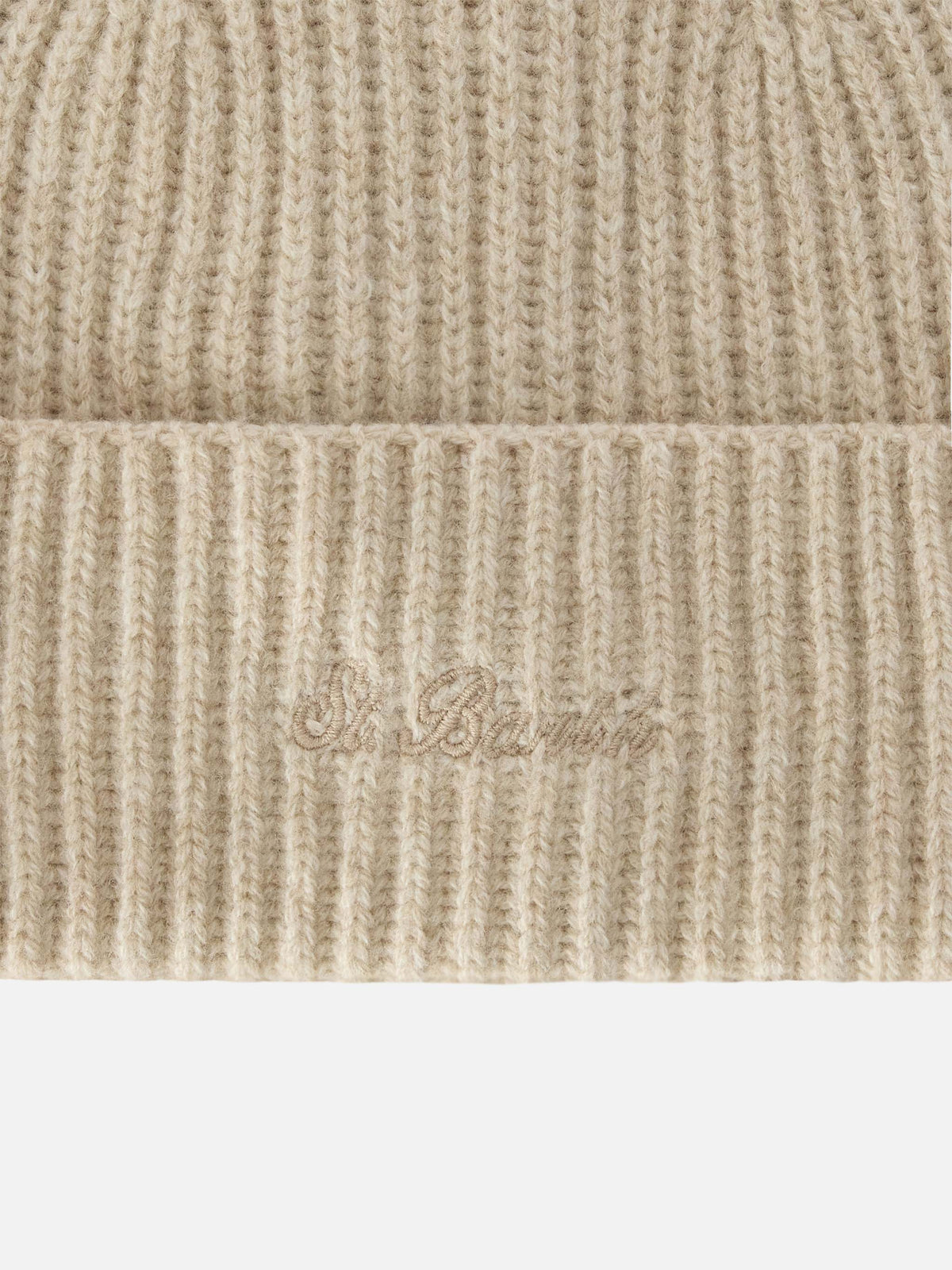 Beige Moss wool beanie with logo embroidery