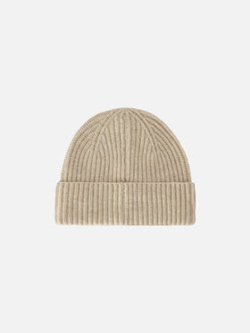 Beige Moss wool beanie with logo embroidery