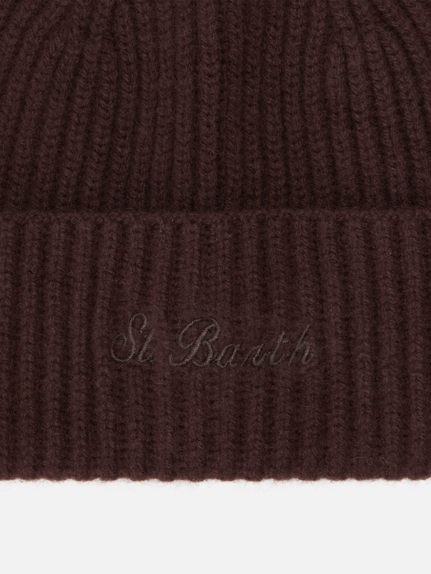 Berretto Moss in 100% LANA marrone con ricamo St. Barth