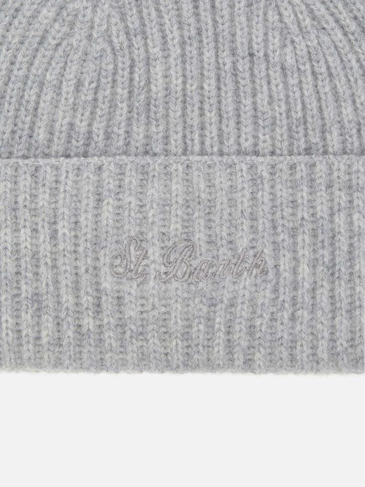 Moss Beanie in melange grey 100% WOOL with St. Barth embroidery