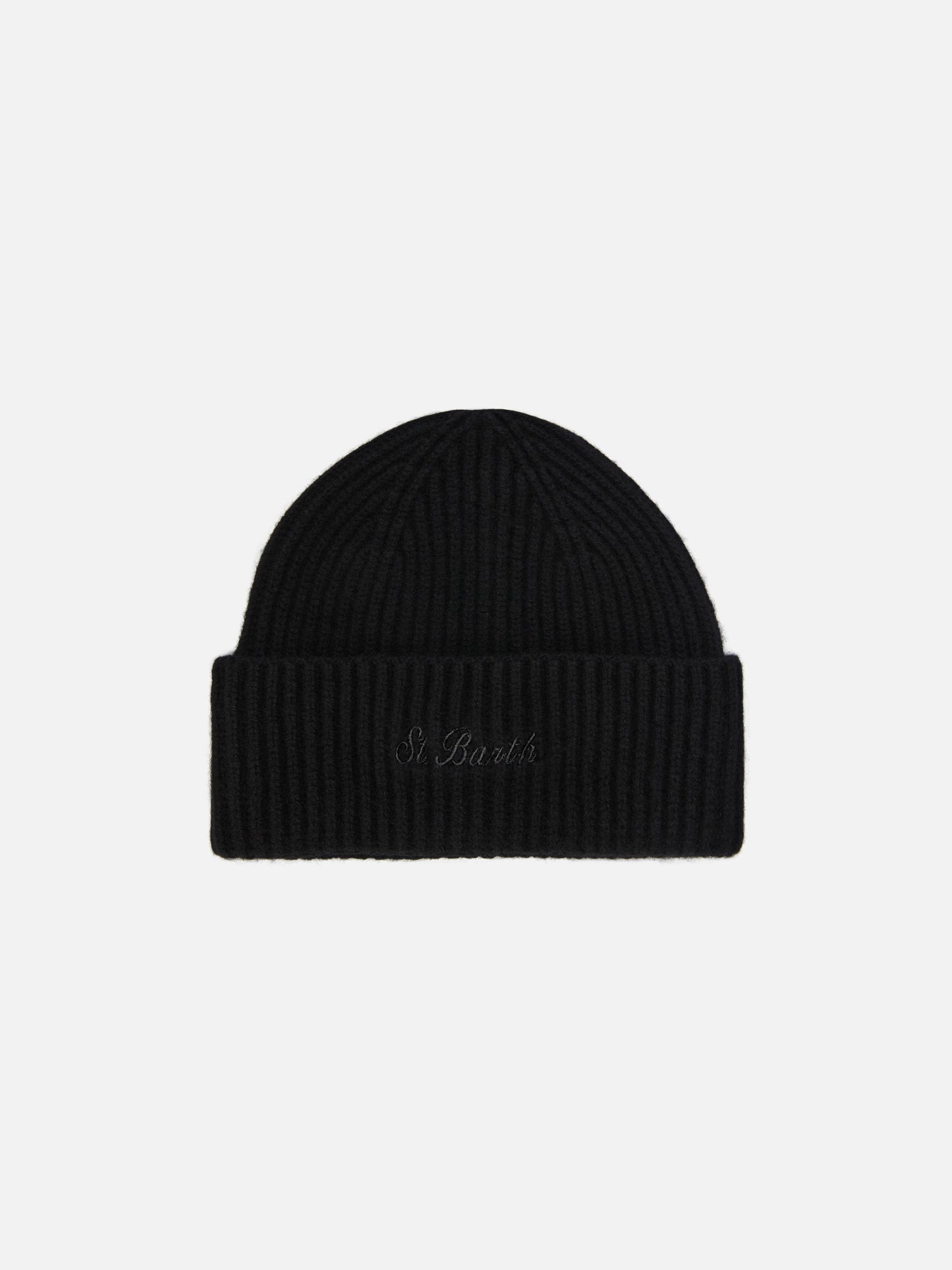 Moss Beanie in black 100% WOOL with St. Barth embroidery