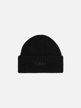 Moss Beanie in black 100% WOOL with St. Barth embroidery