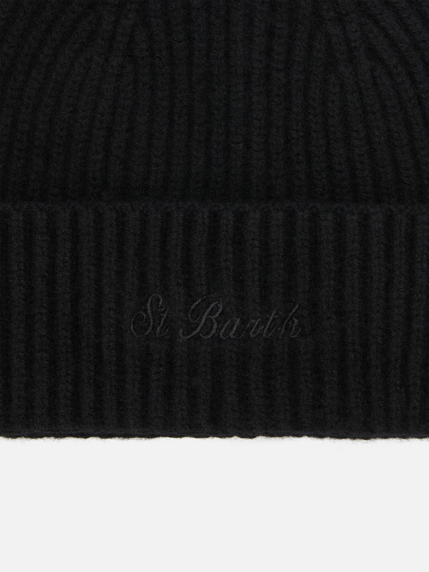 Moss Beanie in black 100% WOOL with St. Barth embroidery