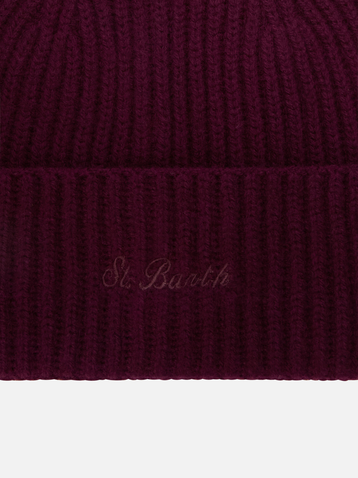 Berretto Moss melanzana in lana con ricamo logo