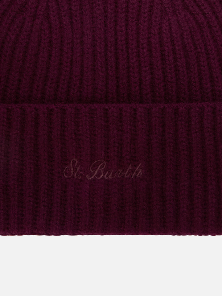 Aubergine Moss Woll-Beanie mit Logostickerei 