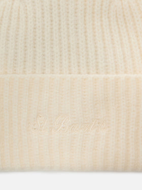 Moss Beanie in white 100% WOOL with St. Barth embroidery