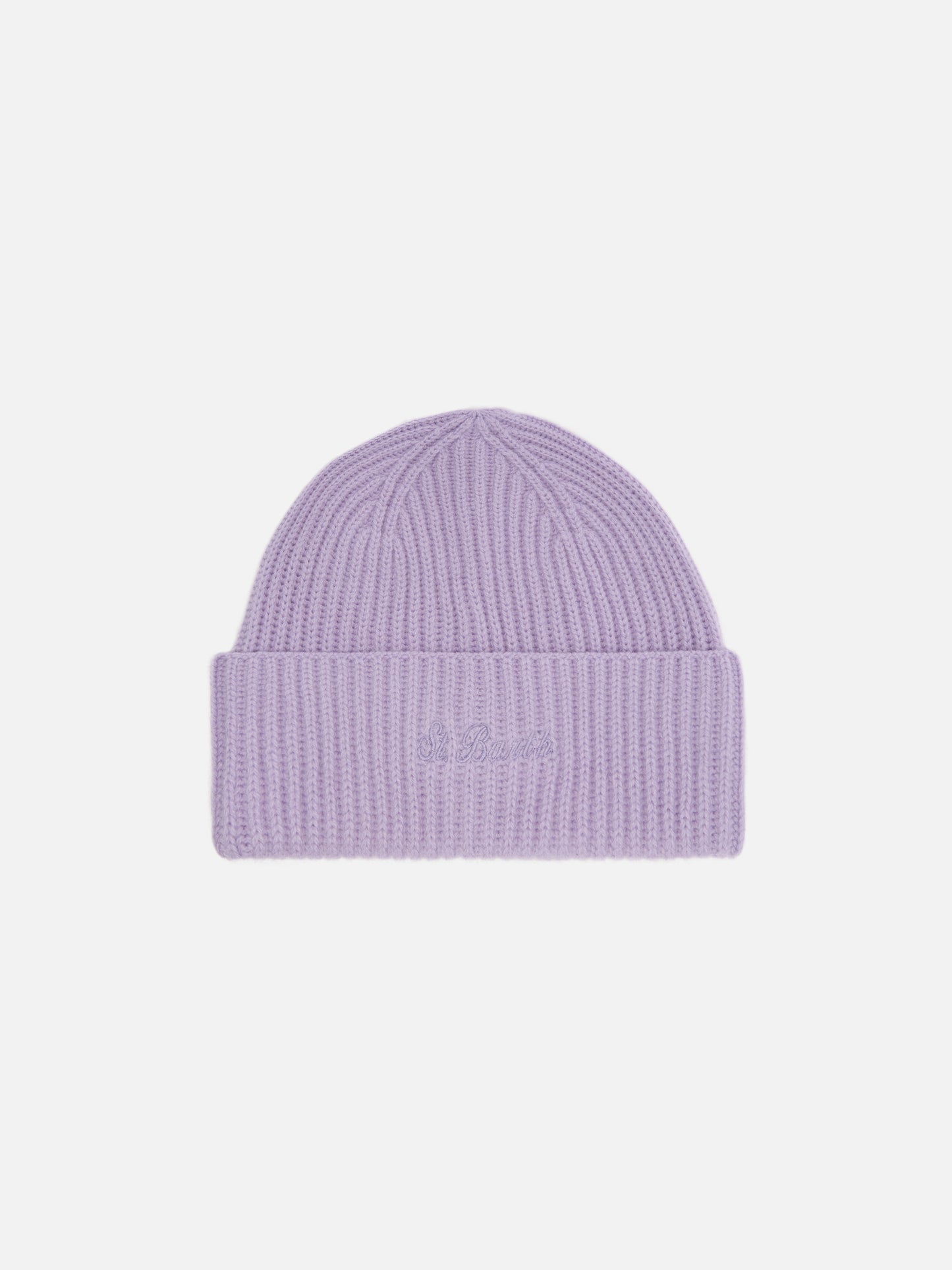 Berretto Moss in 100% LANA lilla con ricamo St. Barth