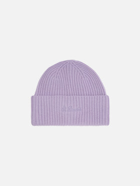 Berretto Moss in 100% LANA lilla con ricamo St. Barth