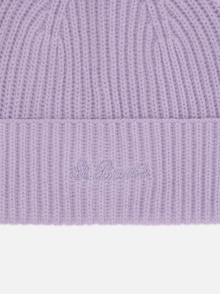 Berretto Moss in 100% LANA lilla con ricamo St. Barth