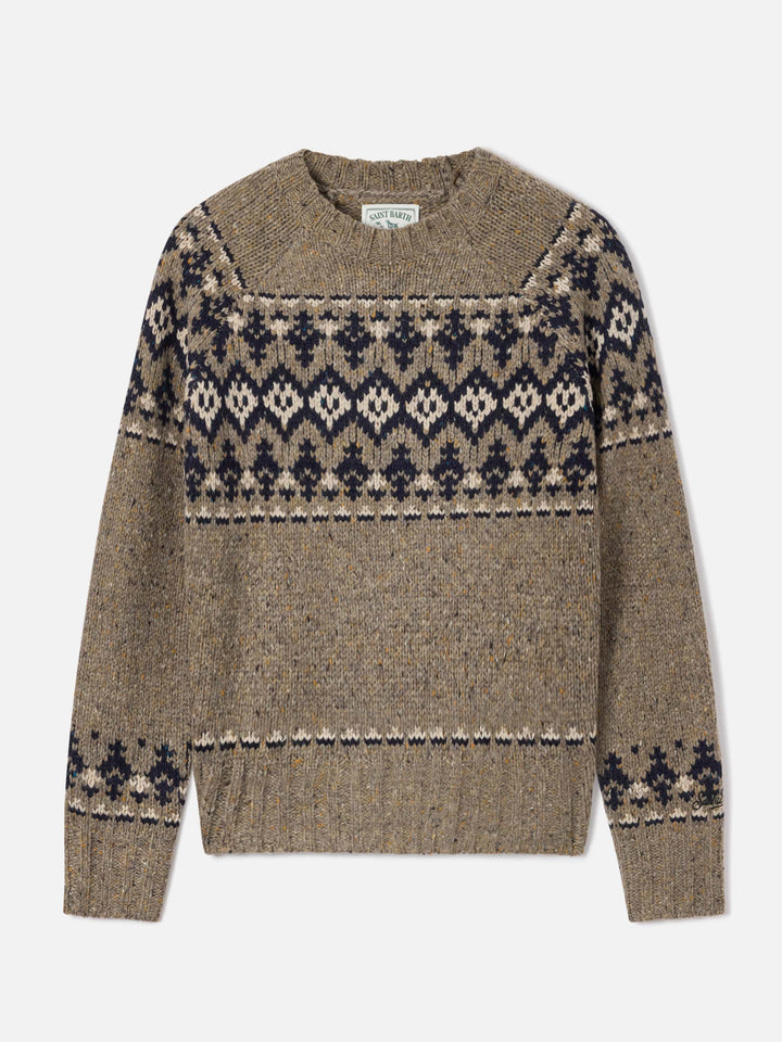 Maglia girocollo Merida in misto lana Donegal con motivo fair isle