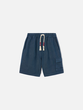 Navy blue bermuda shorts Marseille Jr in linen