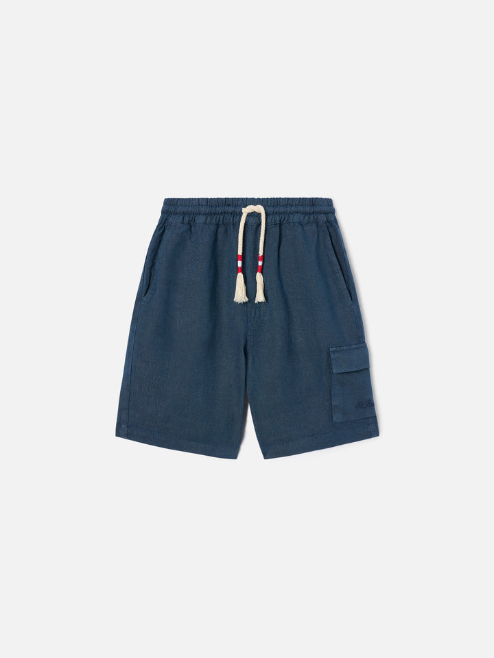 Bermudas Marseille Jr de lino en azul marino 
