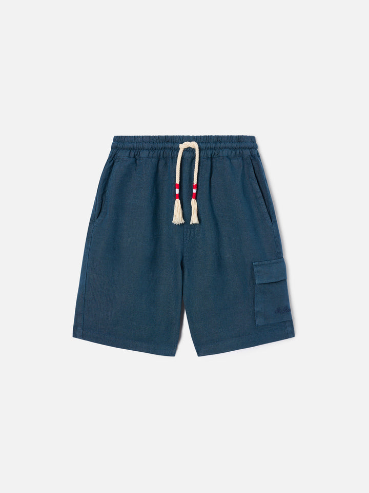 Navy blue bermuda shorts Marseille Jr in linen