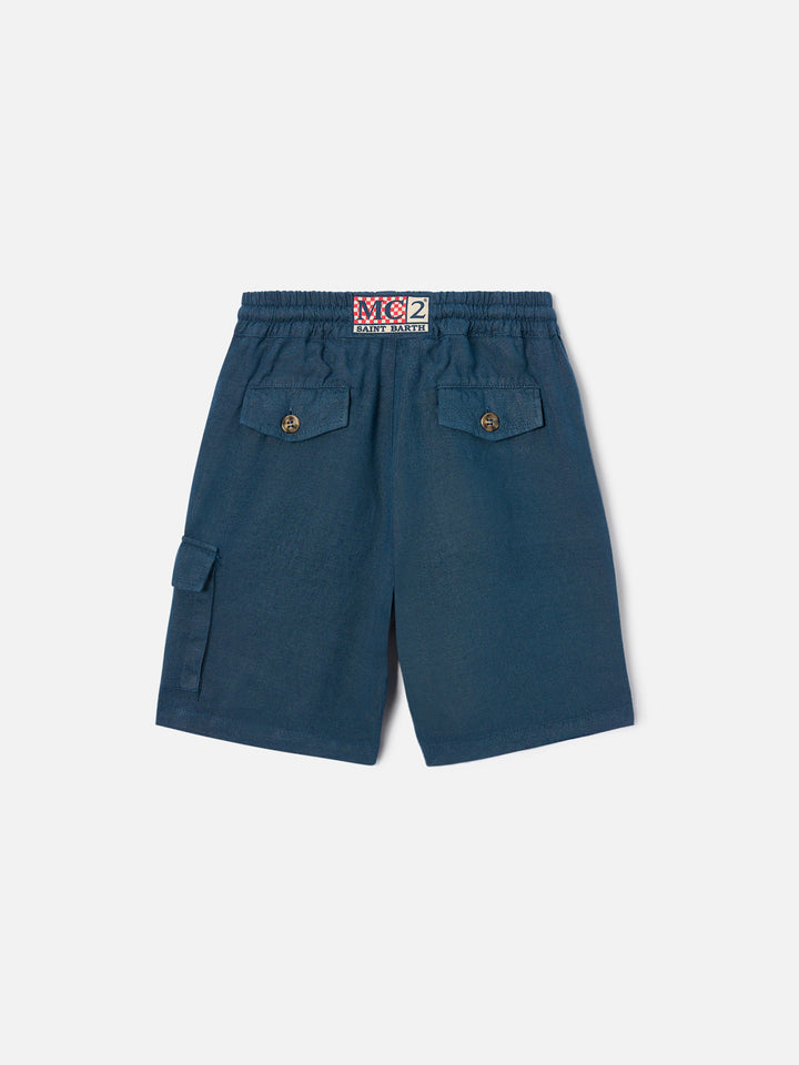 Navy blue bermuda shorts Marseille Jr in linen