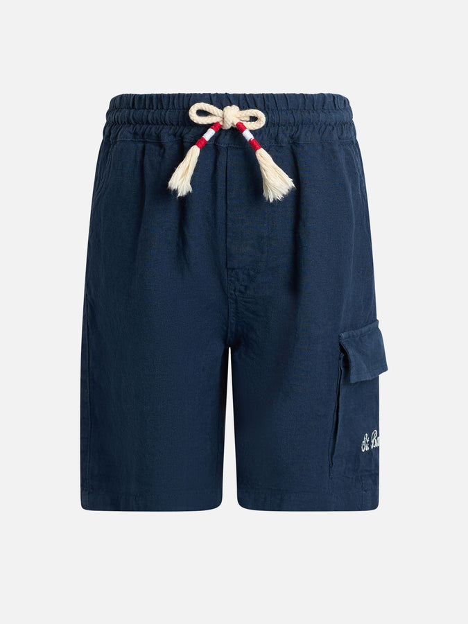 Mc2 Saint Barth Bermuda da bambino in lino blu navy Marsiglia Jr