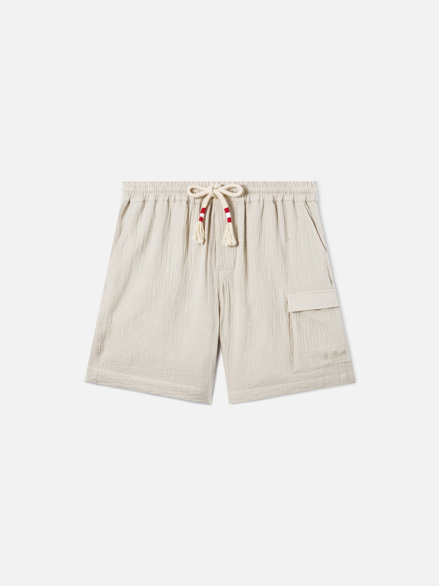 Marseille bermuda shorts in crinkled pure cotton gauze soft beige