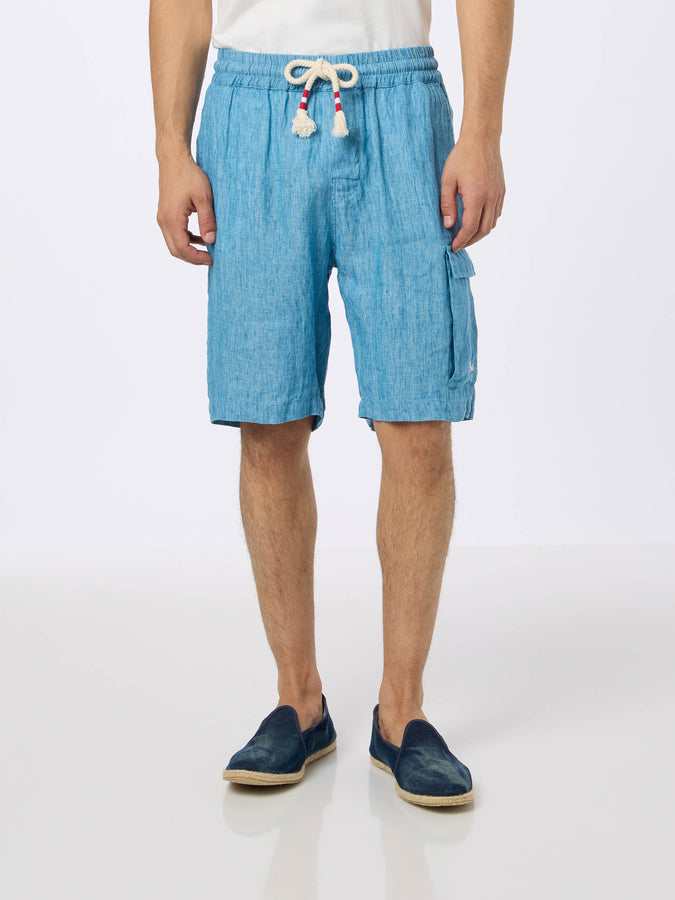 Mc2 Saint Barth Bermuda da uomo in lino blu denim Marsiglia