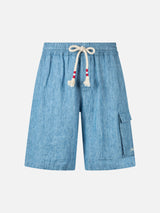 Man denim blue linen bermuda Marseille