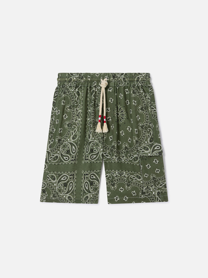Marseille military green bandana linen bermuda shorts