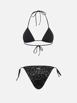 Woman black sequins triangle bikini Leah Marielle