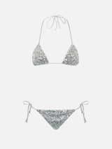 Bikini a triangolo paillettes argento da donna Leah Marielle