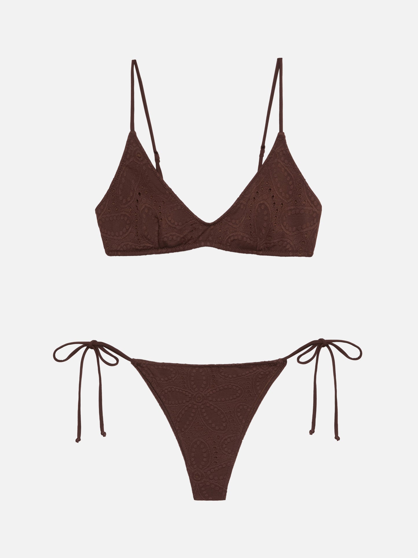 Paloma Marielle deep neck bralette bikini in brown sangallo lace
