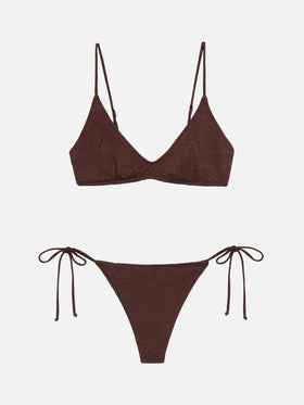 Paloma Marielle deep neck bralette bikini in brown sangallo lace