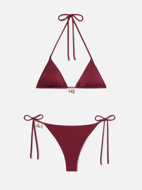 Bikini Leah Marielle glossy finish rosso con charms