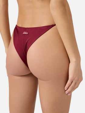 Marielle brazilian bikini bottoms in burgundy glossy-finish fabric with charm details