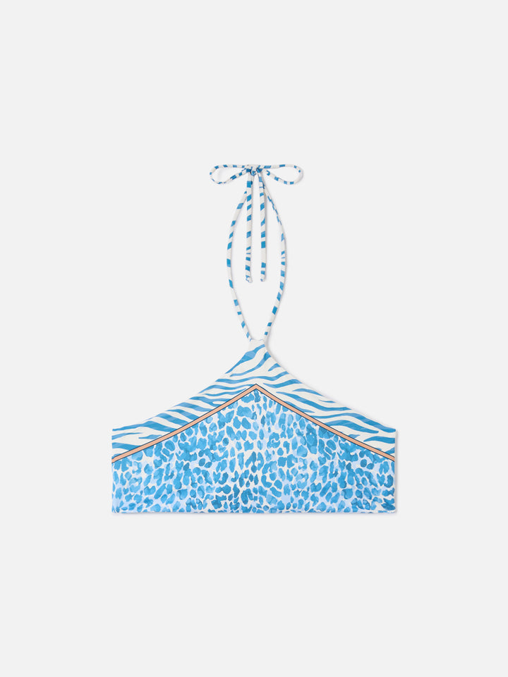 Top bikini Nairobi halter con stampa piazzata safari animalier