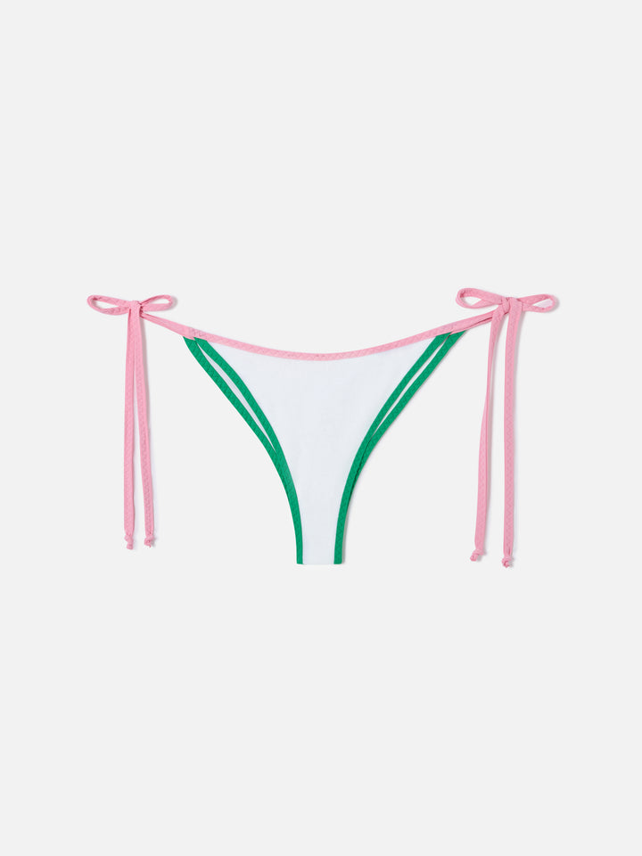 Slip mare Marielle string in tessuto effetto spugna bianco con piping