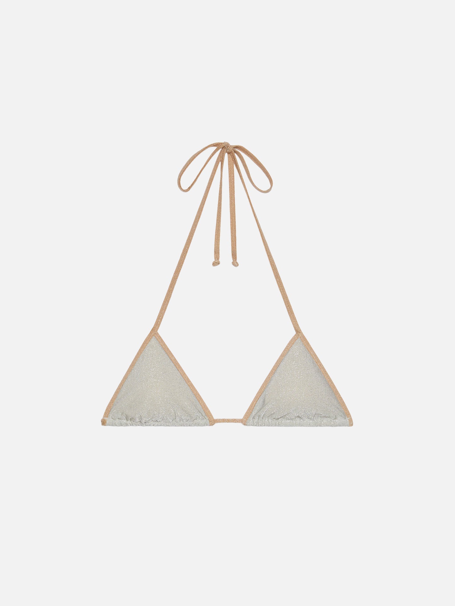 Leah – silbernes Lurex-Triangel-Top mit goldener Paspelierung