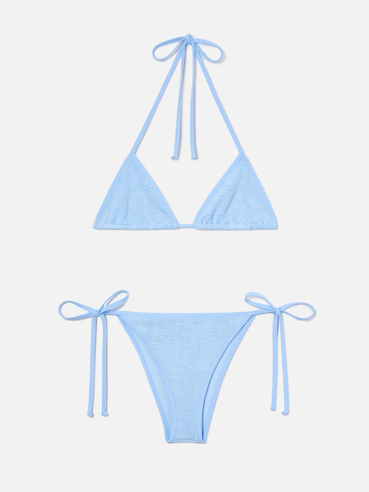 Bikini a triangolo Leah Marielle in crinkle azzurro