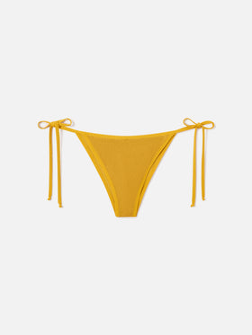 Braguita de bikini con lazos Marielle de tejido crinkle color ocre 