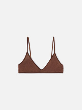 Paloma String bralette bikini top in brown crinkle fabric