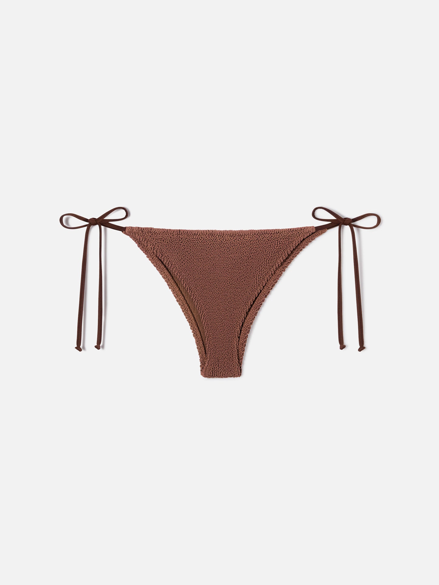 Slip mare Marielle modello brasiliana in tessuto crinkle marrone