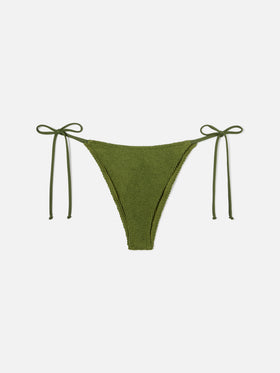 Marielle brasilianische Bikinihose aus Crinkle-Stoff in Military-Grün 