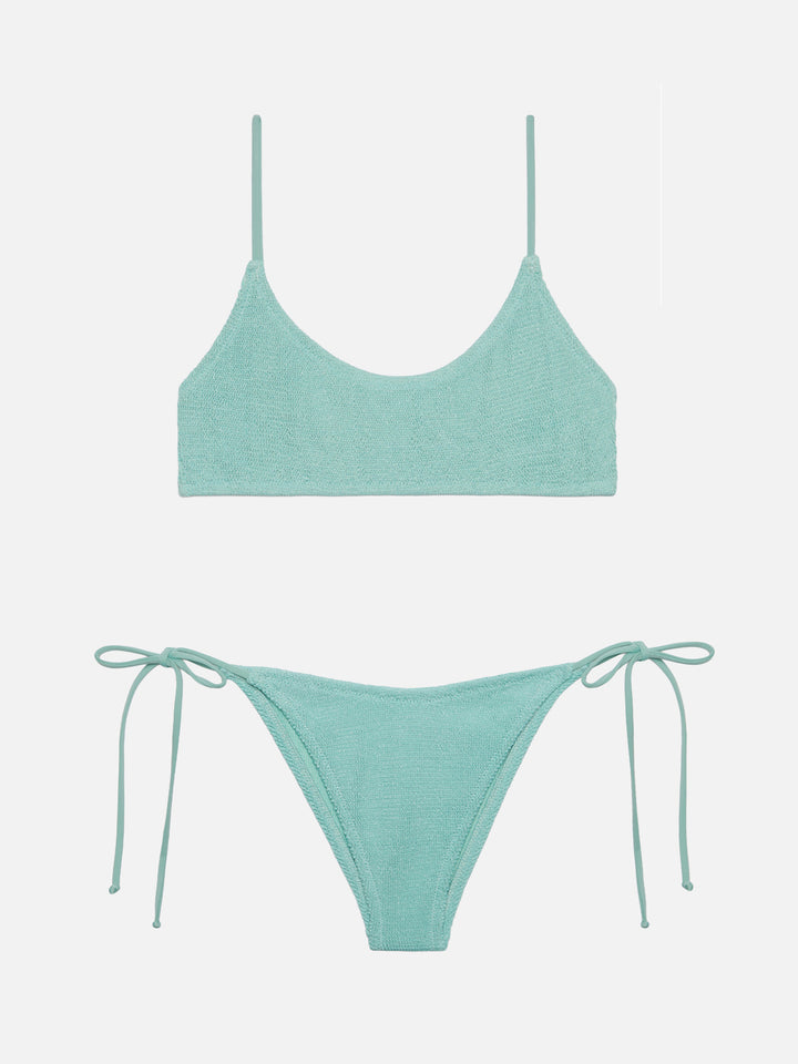 Bikini a bralette Judy Marielle in lurex crinkle verde salvia