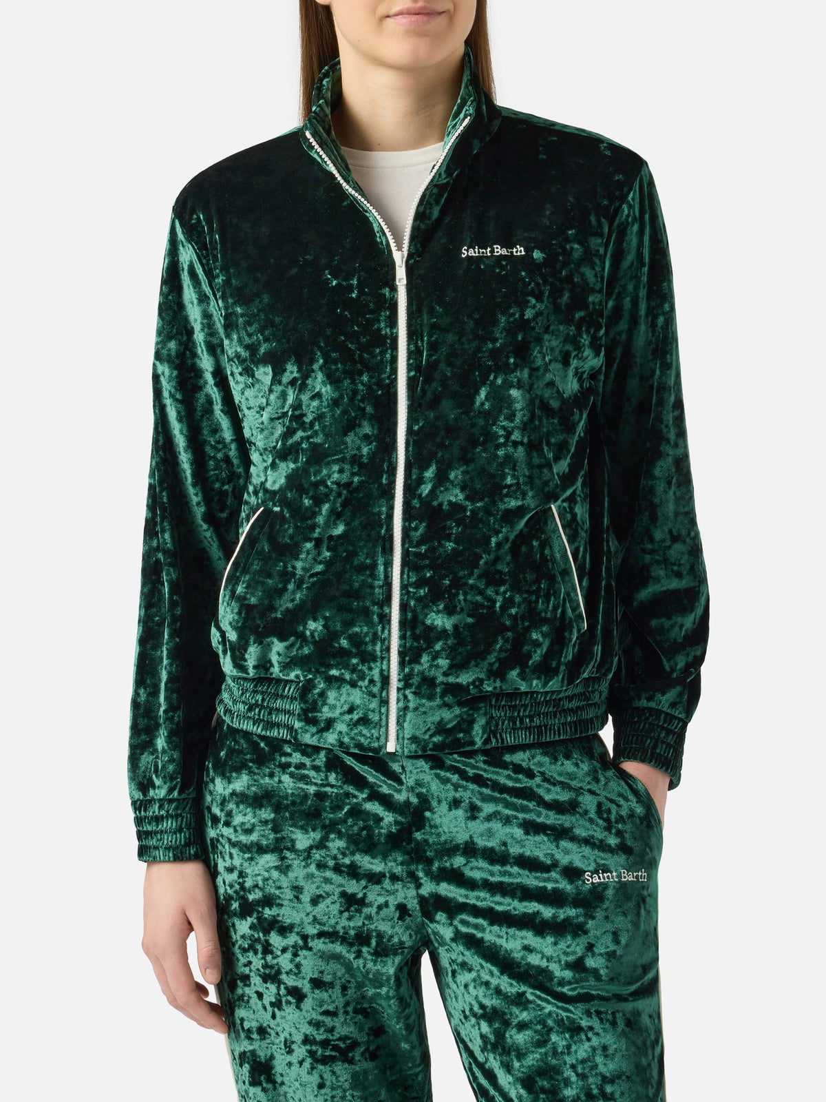 Sudadera Miriam de chenilla verde con bordado 