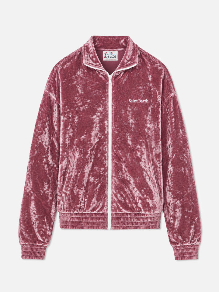 Miriam rosafarbener Chenille-Zip-Hoodie 
