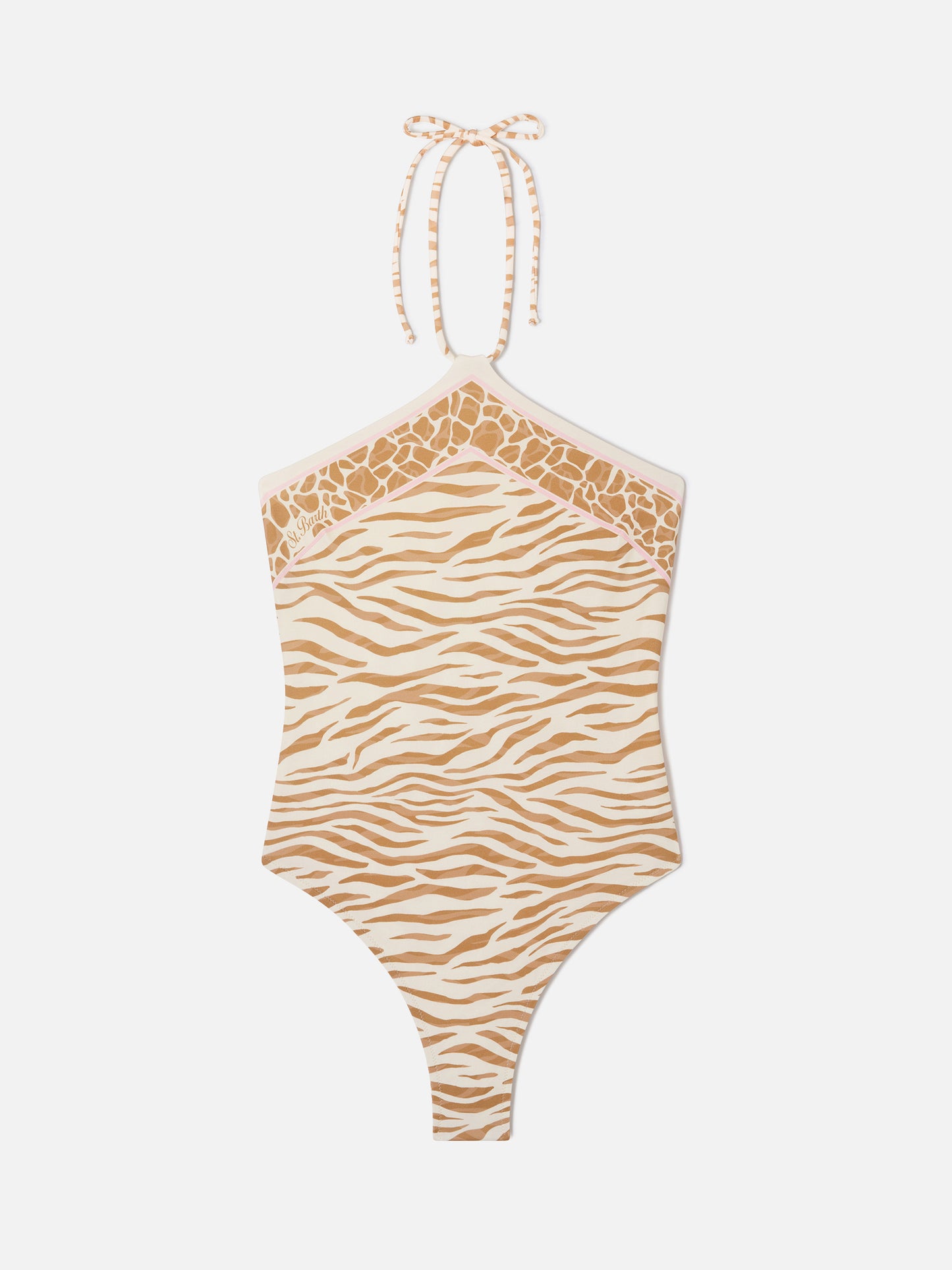 Costume intero Meryem con stampa animalier zebrata marrone