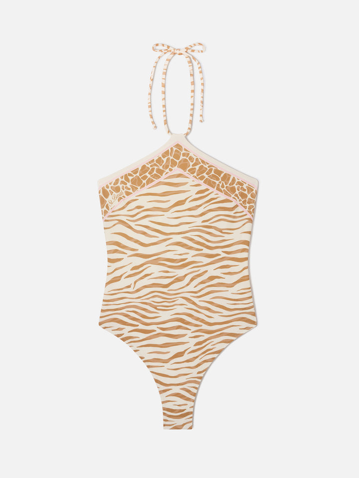 Bañador de una pieza Meryem con estampado animal zebra marrón 