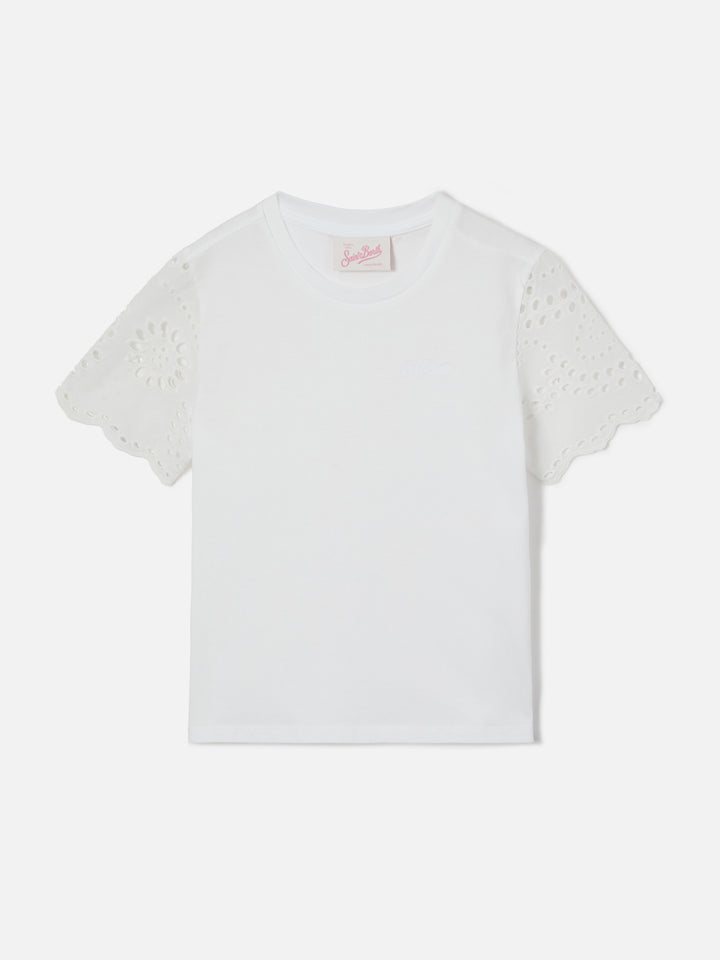 T-shirt Maisa Jr bianca con maniche in sangallo