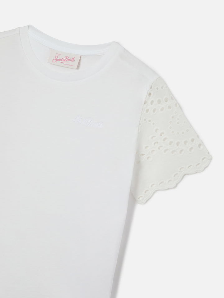T-shirt Maisa Jr bianca con maniche in sangallo