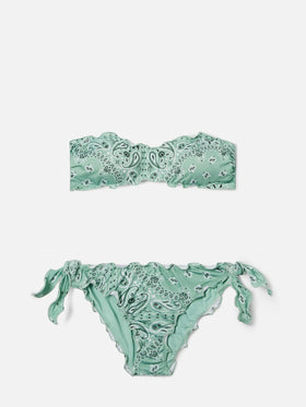 Bikini Myranda a fascia con stampa bandana verde salvia