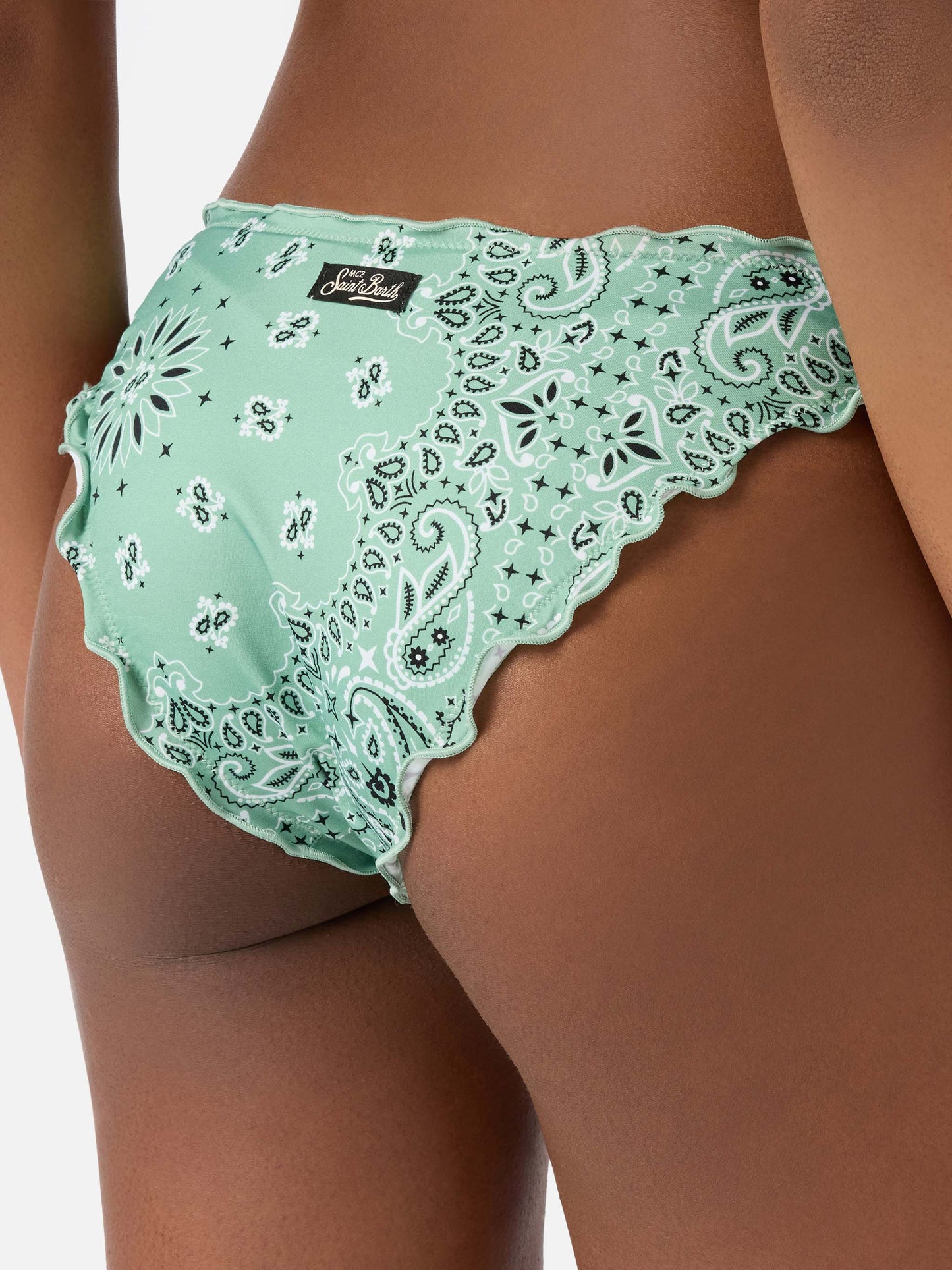 Bikini Myranda a fascia con stampa bandana verde salvia