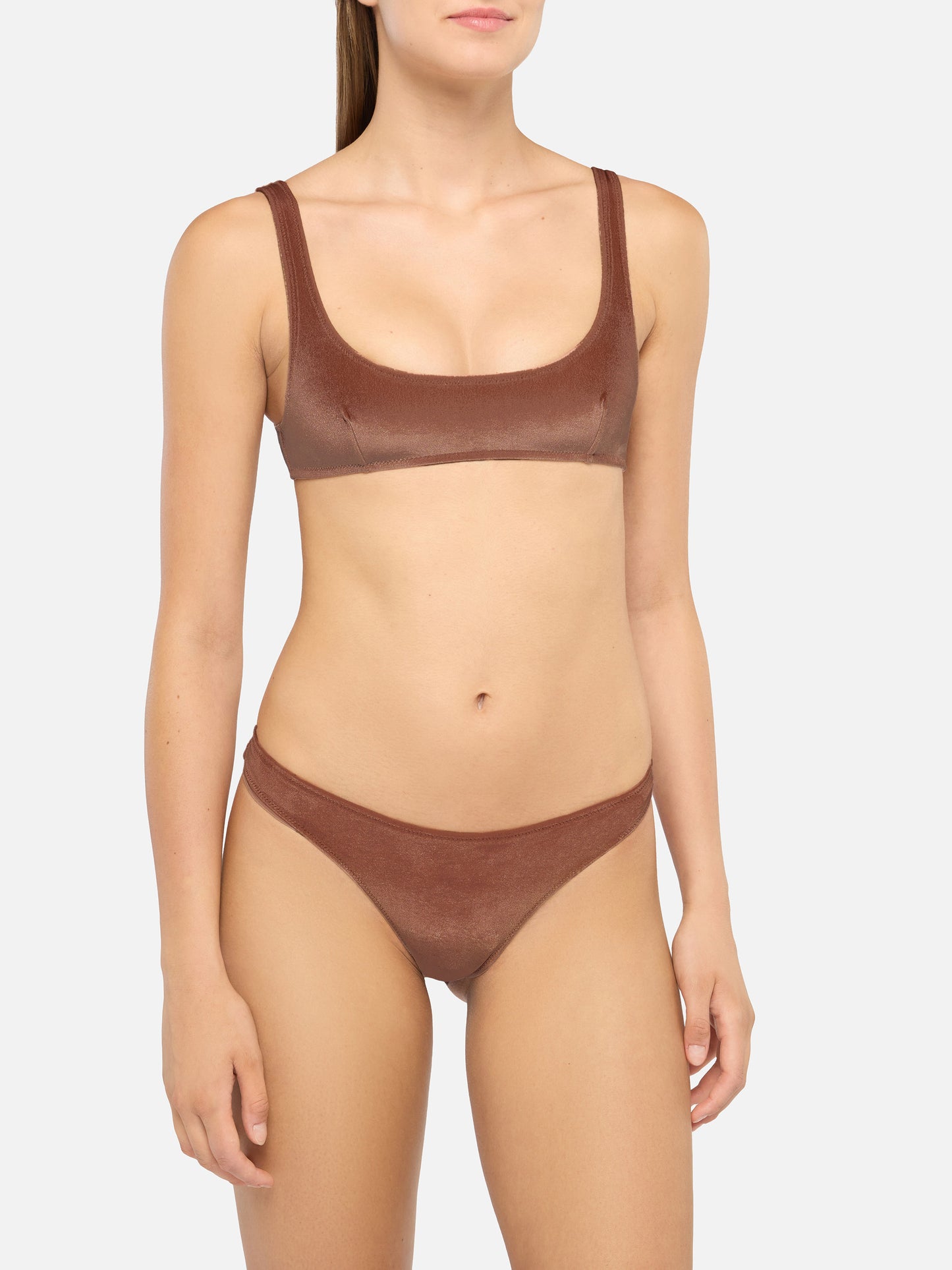 Naima Naomi velvet bralette bikini in camel brown